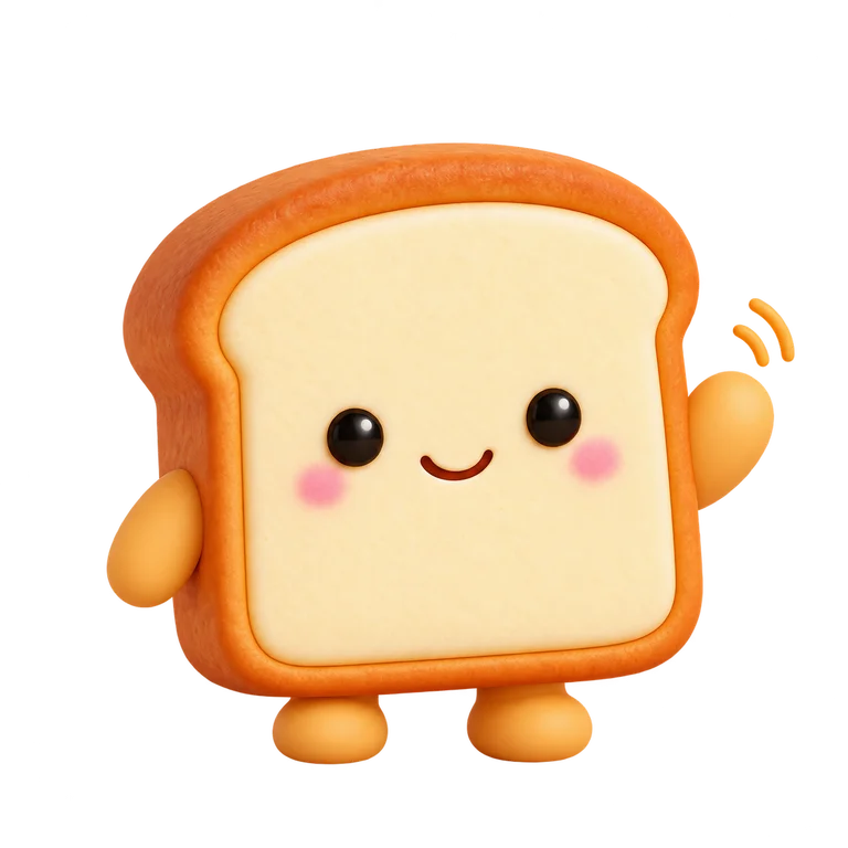 Crumb, the Breadly toast mascot, waving hello